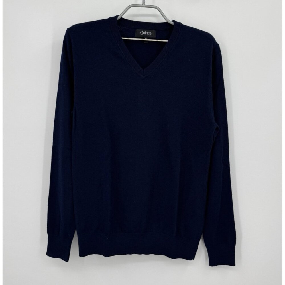 Quince Australian Merino Wool V-Neck Sweater size S Small Men's in Navy Blue